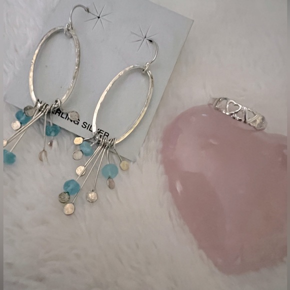 Sale 2 for 1 Sterling Dangle Earrings n LOVE Ring - Picture 2 of 7